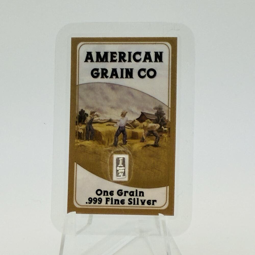 1 Grain .999 Fine Silver Bar American Grain Co Assay Card Bullion Collectible